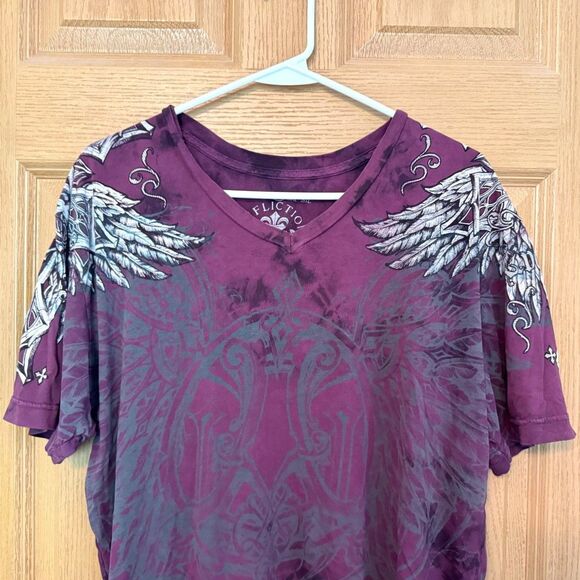Dark Purple Wings Vintage Affliction Live Fast Men's T-Shirt Size XL - Picture 2 of 10